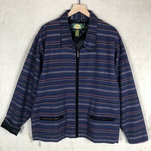 VTG‎ CABELA'S Jacket Women's 2XL XXL Blue Stripe Woven Zip Pockets Lined Cotton